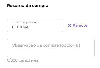 Campo de cupom no checkout da Damie.