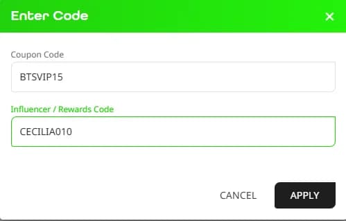 Tela de checkout da YesStyle exibindo os campos Coupon Code e Reward Code.
