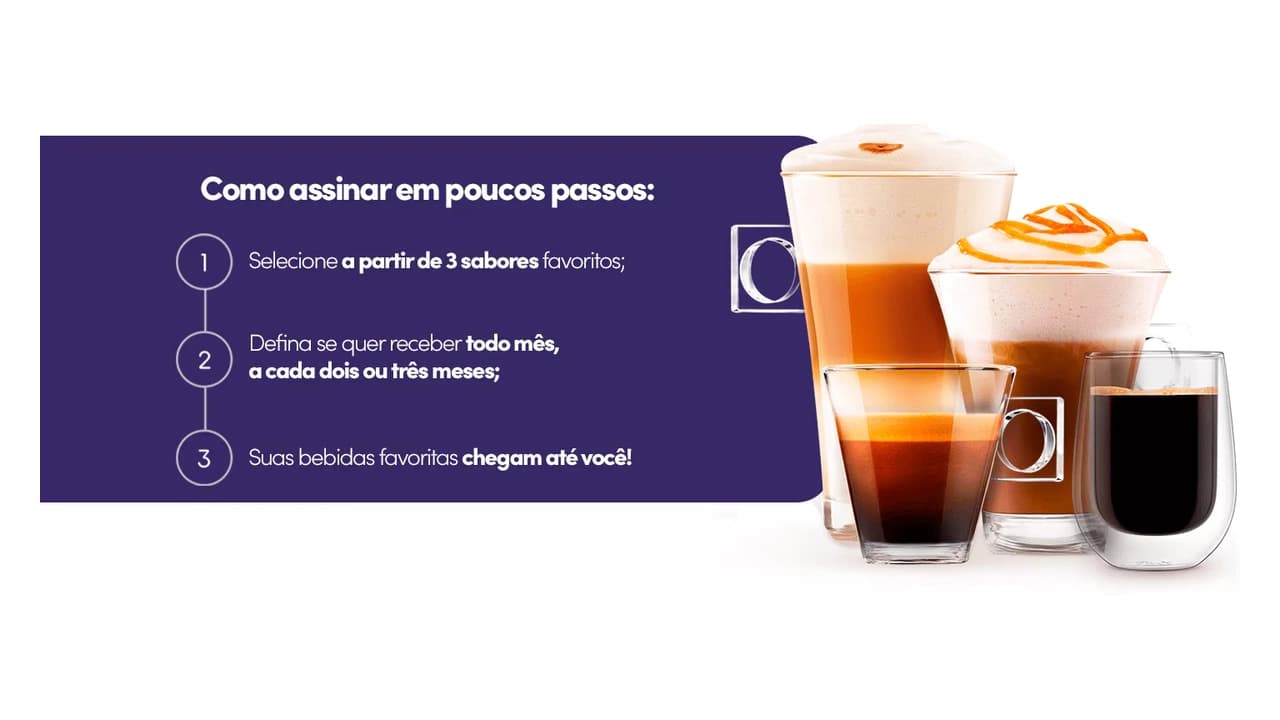 Passo a passo visual para configurar a assinatura de cápsulas no site oficial