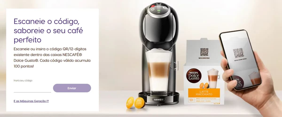 Tutorial e campo de inserção de código de 12 dígitos no site da Dolce Gusto