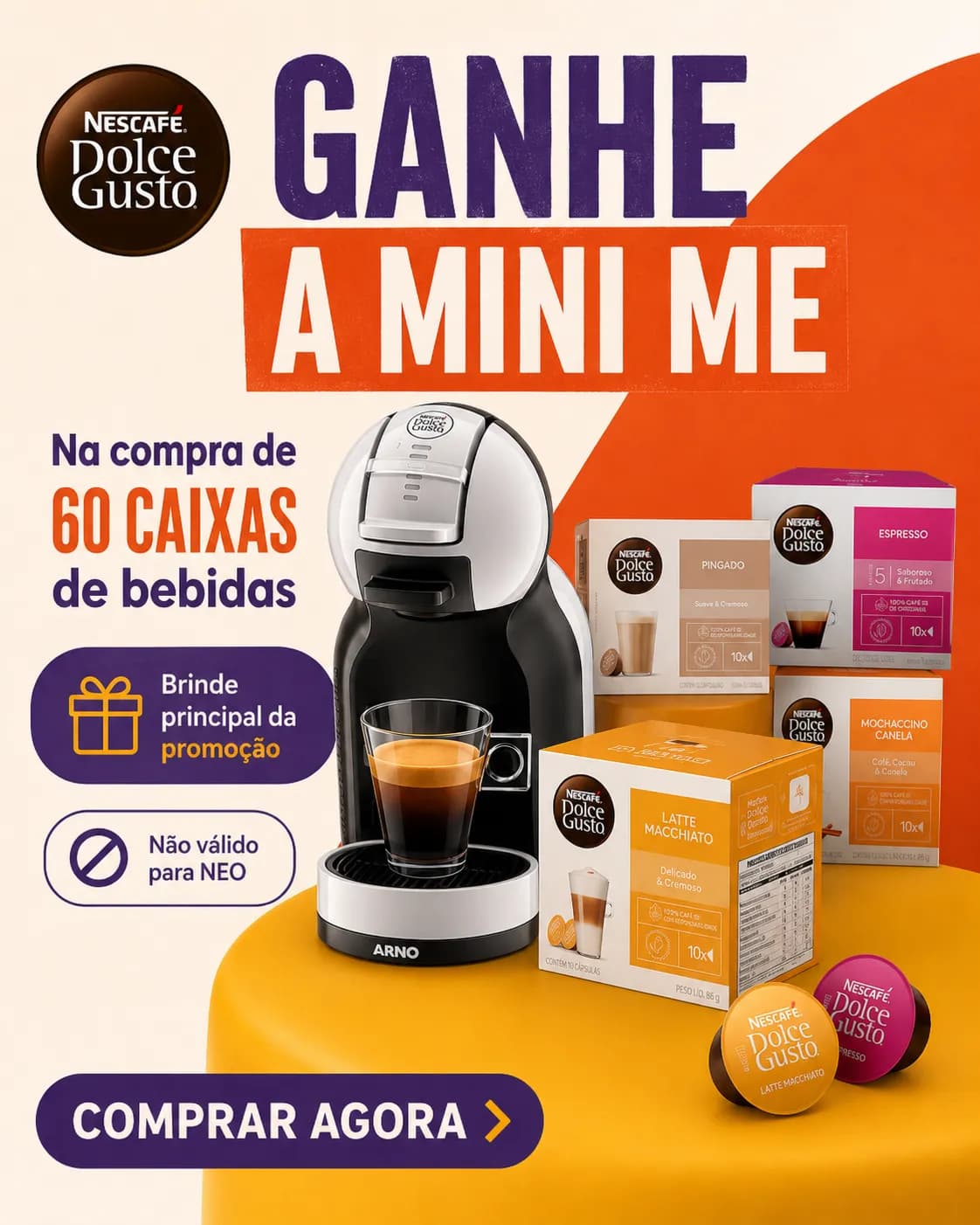 Arte promocional da Dolce Gusto 55 caixas e Mini Me grátis - 3