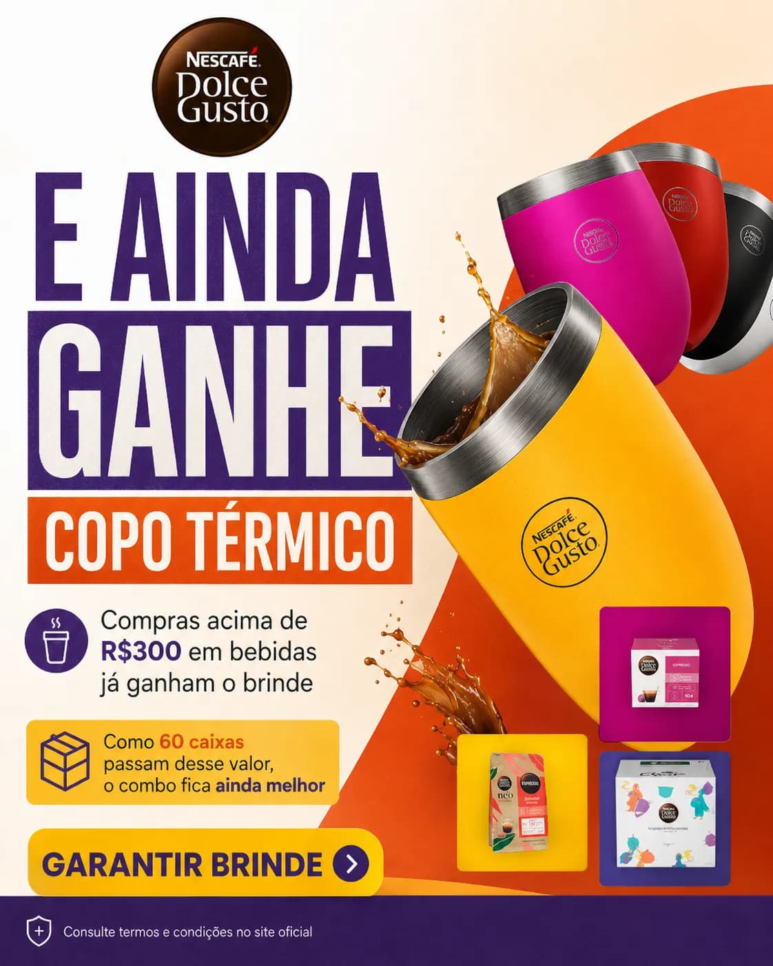 Arte promocional da Dolce Gusto 55 caixas e Mini Me grátis - 4