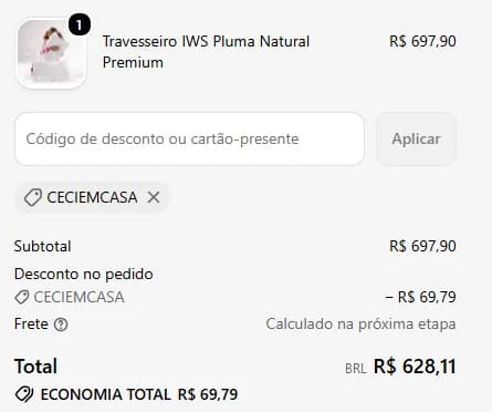Desconto do cupom CECIEMCASA aplicado na I Wanna Sleep.