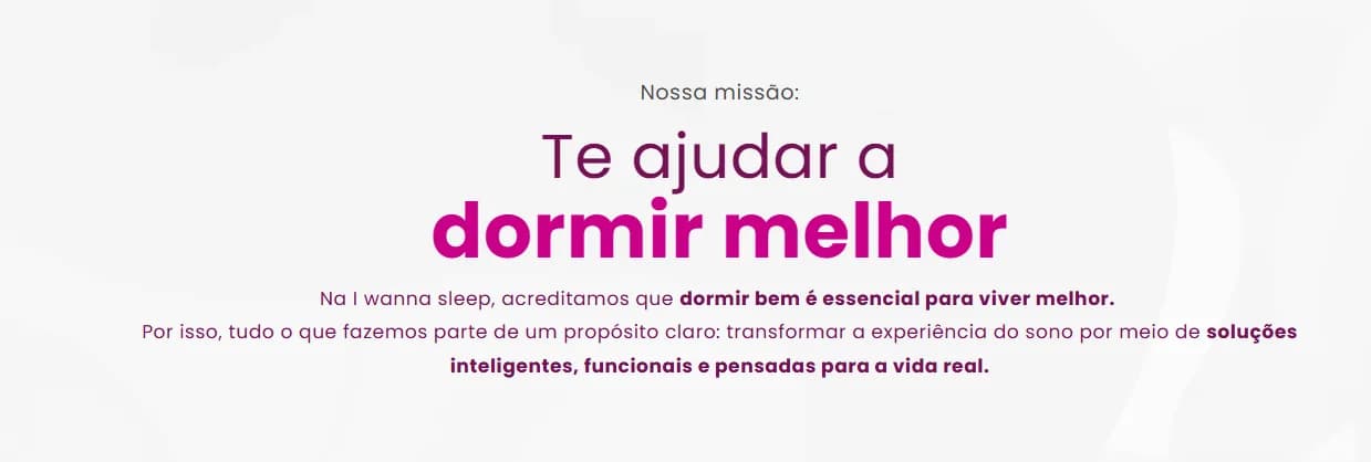 Trecho do site oficial com o texto 'Nossa missão: Te ajudar a dormir melhor'