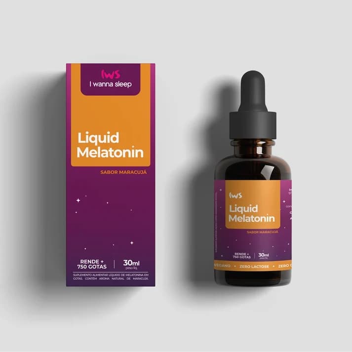 Caixa e frasco da Melatonina Líquida IWS sabor maracujá, 30ml