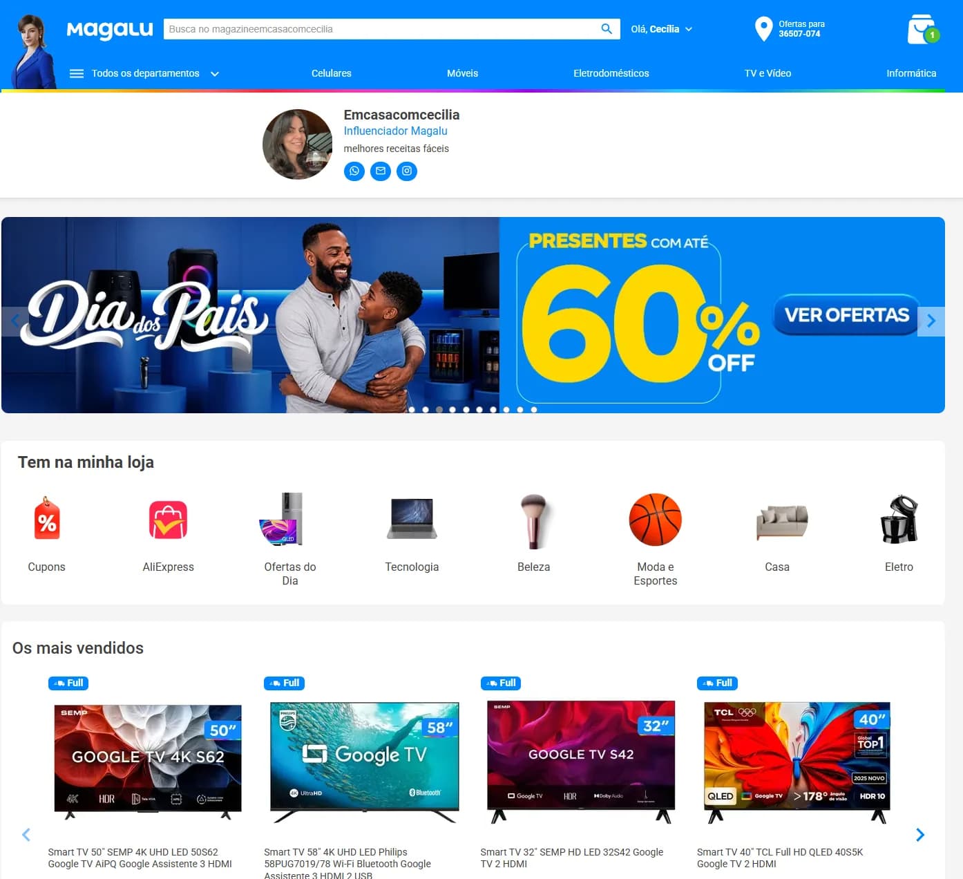 Print da loja magazinevoce.com.br/magazineemcasacomcecilia aberta no navegador