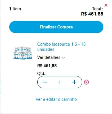 Carrinho de compras da Nestlé Nutre com um item adicionado antes do checkout.